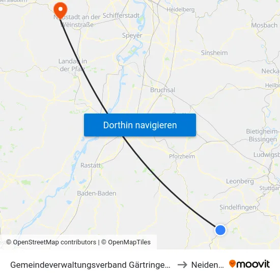 Gemeindeverwaltungsverband Gärtringen/Ehningen to Neidenfels map