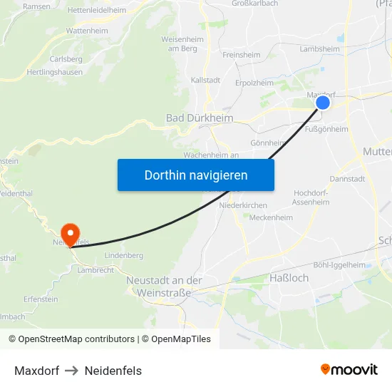 Maxdorf to Neidenfels map