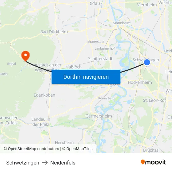 Schwetzingen to Neidenfels map