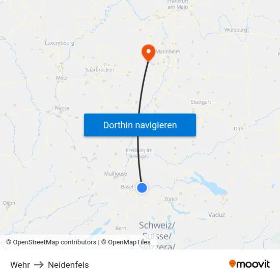 Wehr to Neidenfels map