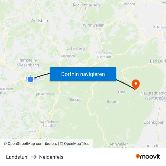Landstuhl to Neidenfels map