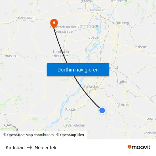 Karlsbad to Neidenfels map