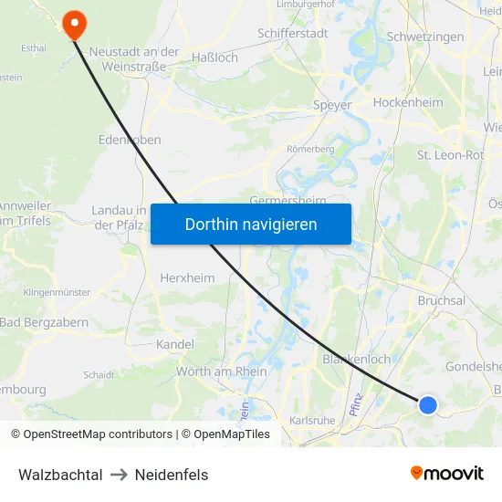 Walzbachtal to Neidenfels map