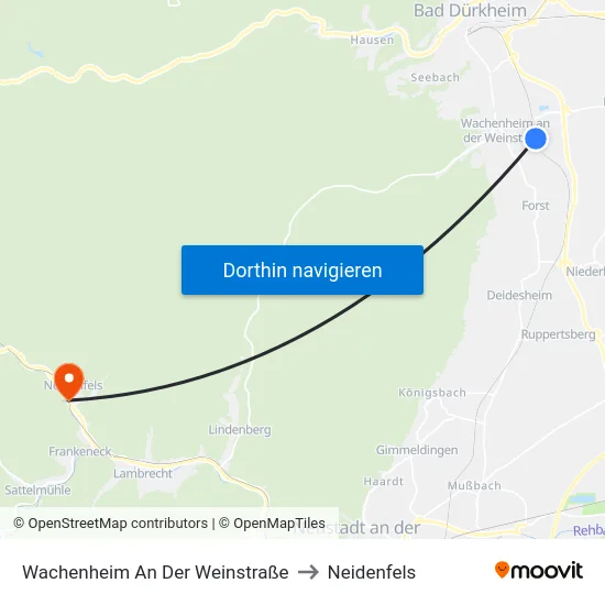 Wachenheim An Der Weinstraße to Neidenfels map