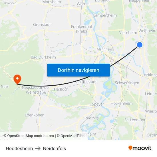 Heddesheim to Neidenfels map
