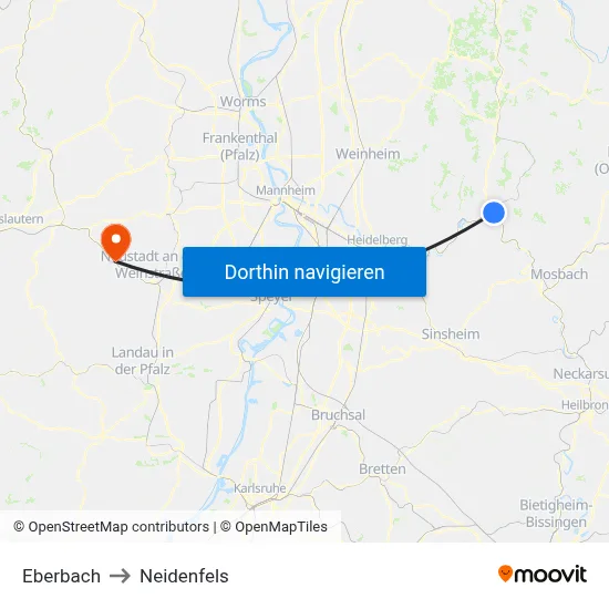 Eberbach to Neidenfels map