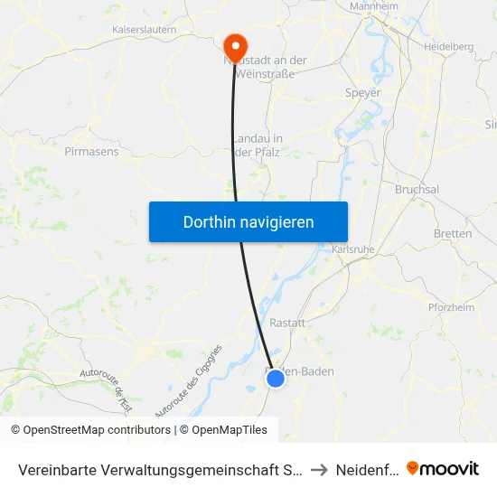 Vereinbarte Verwaltungsgemeinschaft Sinzheim to Neidenfels map