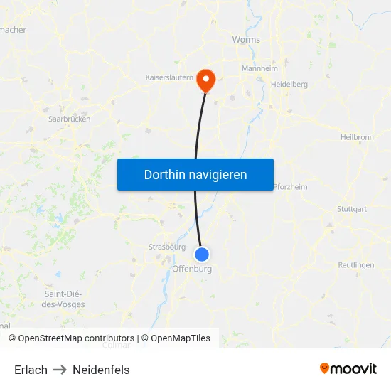 Erlach to Neidenfels map