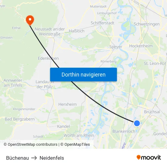Büchenau to Neidenfels map
