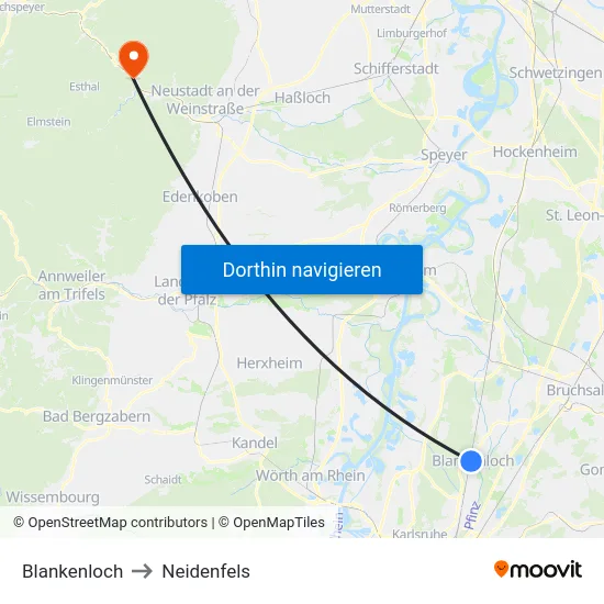 Blankenloch to Neidenfels map