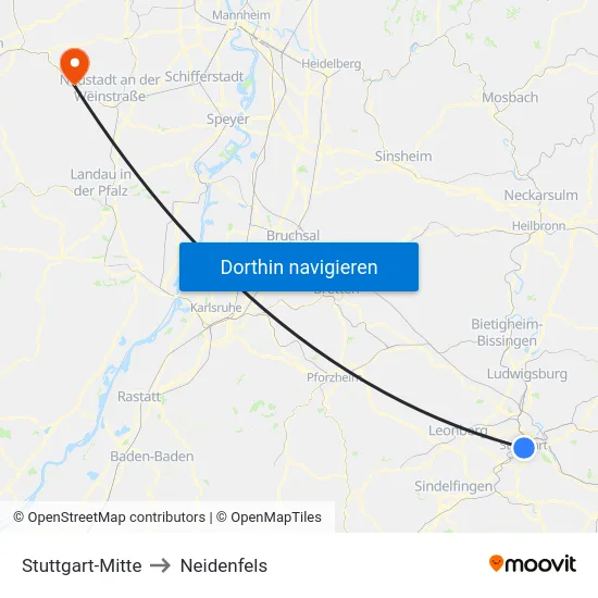 Stuttgart-Mitte to Neidenfels map
