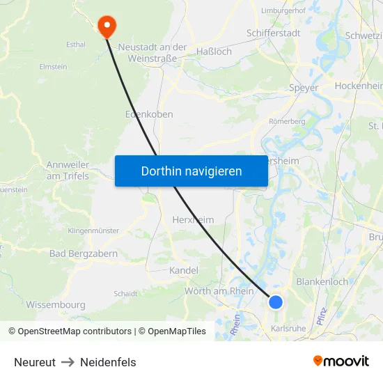 Neureut to Neidenfels map
