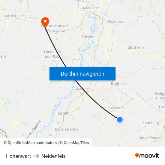 Hohenwart to Neidenfels map