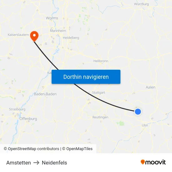 Amstetten to Neidenfels map