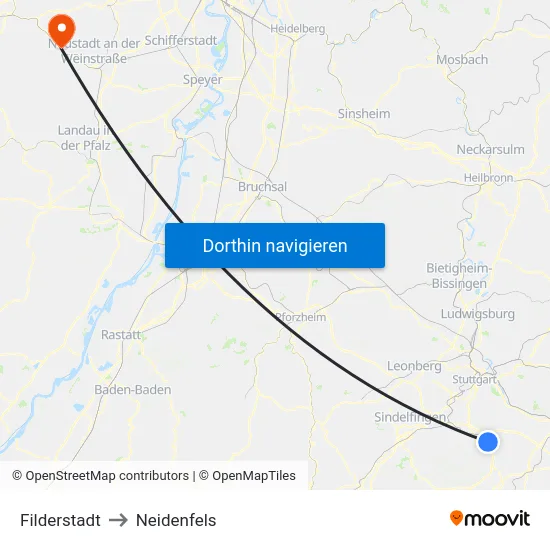 Filderstadt to Neidenfels map