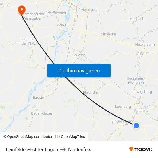 Leinfelden-Echterdingen to Neidenfels map