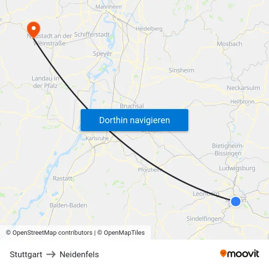 Stuttgart to Neidenfels map
