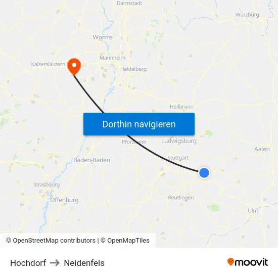 Hochdorf to Neidenfels map