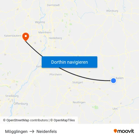 Mögglingen to Neidenfels map