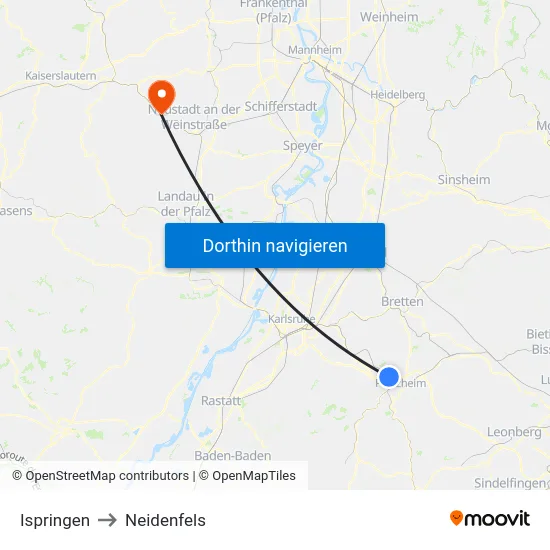 Ispringen to Neidenfels map