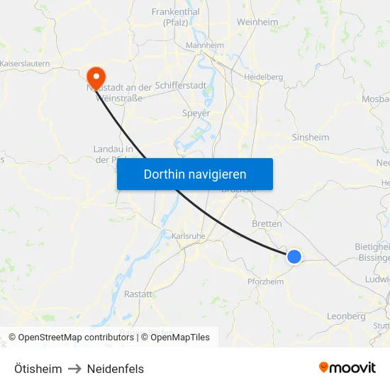 Ötisheim to Neidenfels map