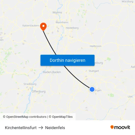 Kirchentellinsfurt to Neidenfels map
