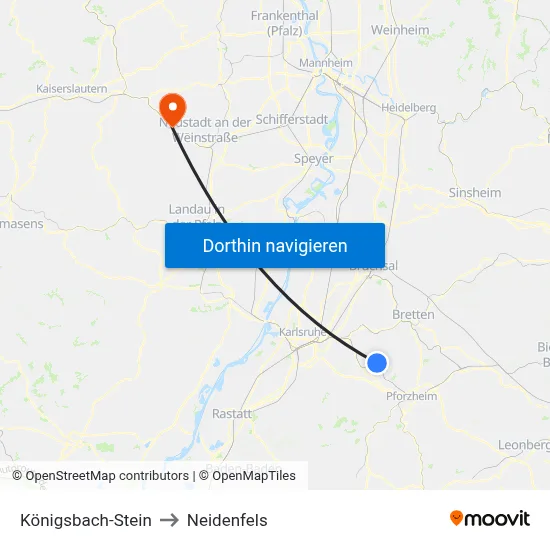 Königsbach-Stein to Neidenfels map