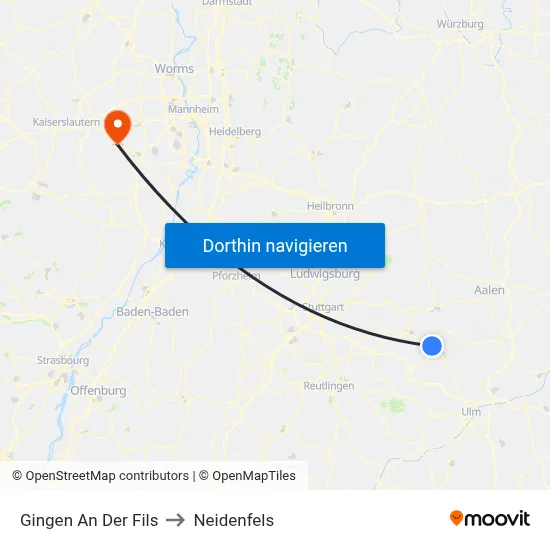 Gingen An Der Fils to Neidenfels map