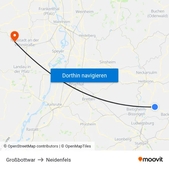 Großbottwar to Neidenfels map