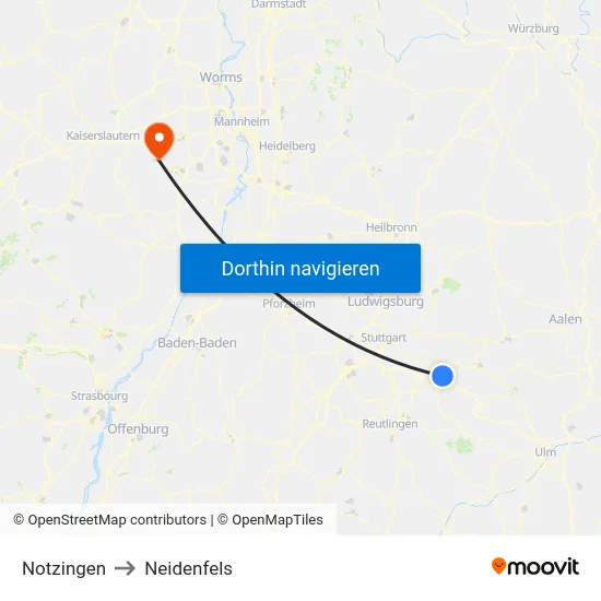 Notzingen to Neidenfels map