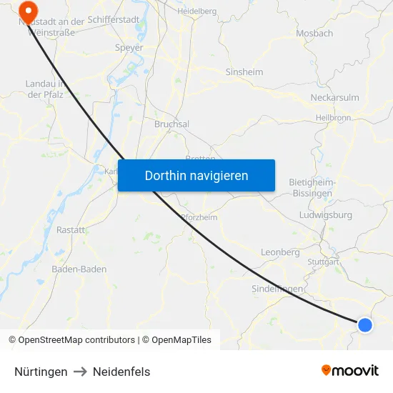 Nürtingen to Neidenfels map