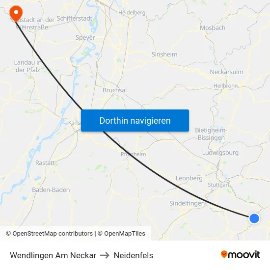 Wendlingen Am Neckar to Neidenfels map