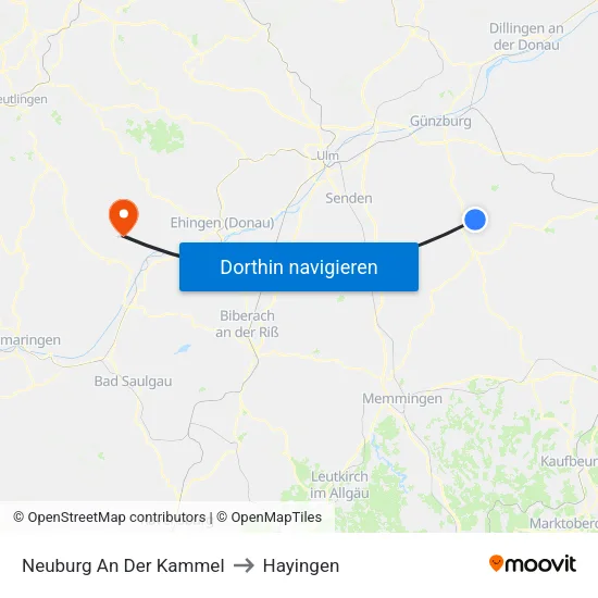 Neuburg An Der Kammel to Hayingen map