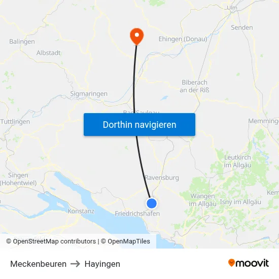 Meckenbeuren to Hayingen map