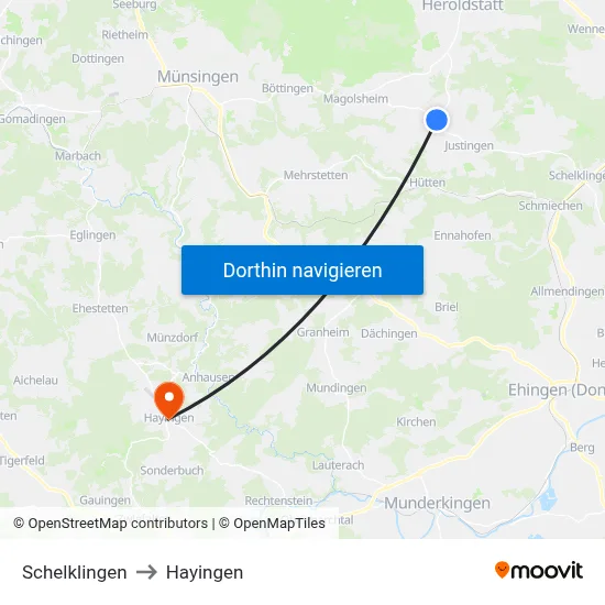 Schelklingen to Hayingen map