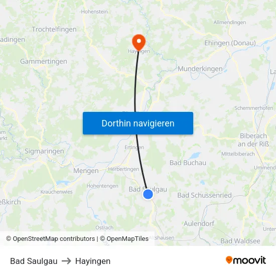 Bad Saulgau to Hayingen map