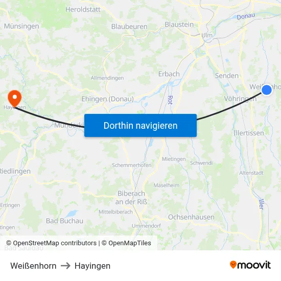Weißenhorn to Hayingen map