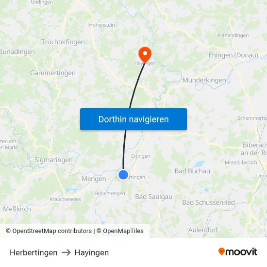 Herbertingen to Hayingen map