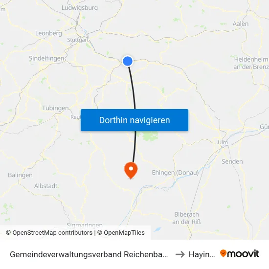 Gemeindeverwaltungsverband Reichenbach An Der Fils to Hayingen map