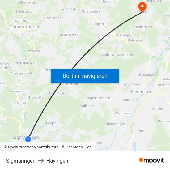 Sigmaringen to Hayingen map