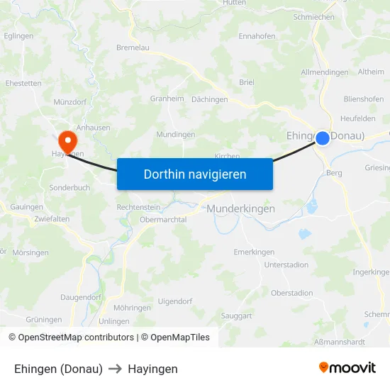 Ehingen (Donau) to Hayingen map