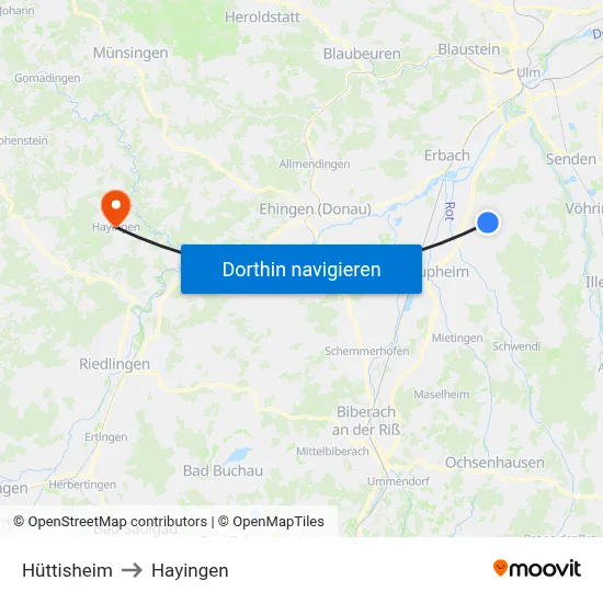 Hüttisheim to Hayingen map