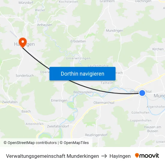 Verwaltungsgemeinschaft Munderkingen to Hayingen map