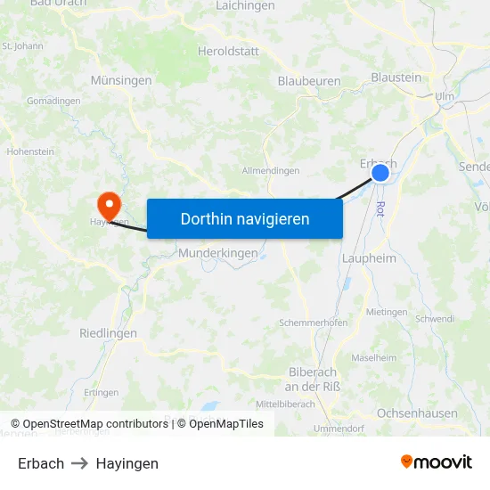 Erbach to Hayingen map
