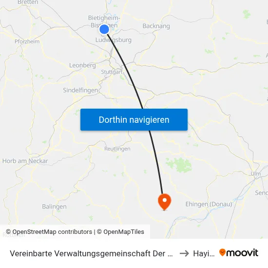 Vereinbarte Verwaltungsgemeinschaft Der Stadt Bietigheim-Bissingen to Hayingen map