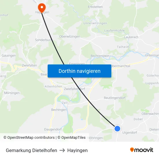 Gemarkung Dietelhofen to Hayingen map