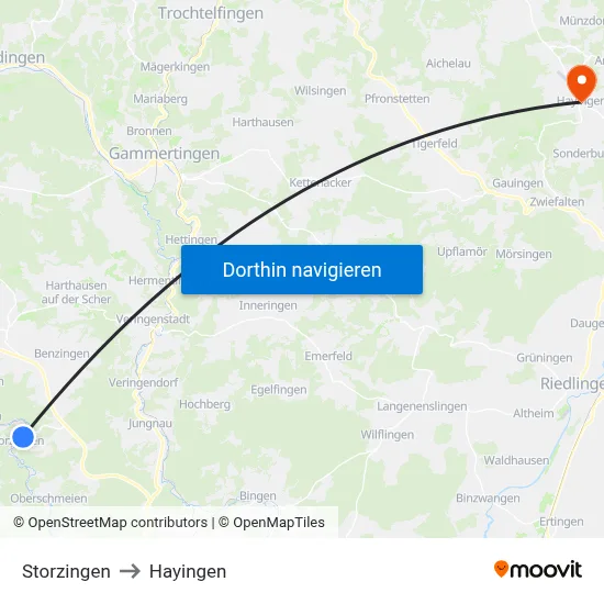 Storzingen to Hayingen map