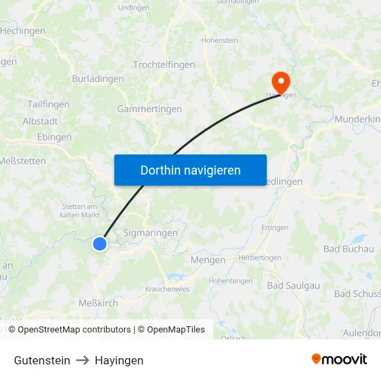 Gutenstein to Hayingen map