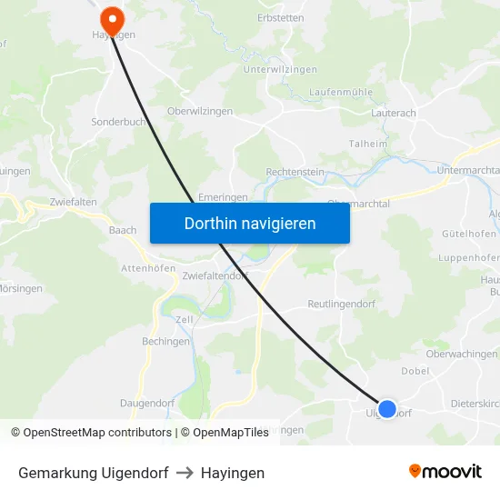 Gemarkung Uigendorf to Hayingen map