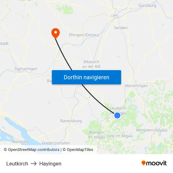 Leutkirch to Hayingen map